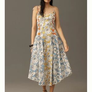 NWT Farm Rio x Anthropologie Basque-Waist Midi Dress